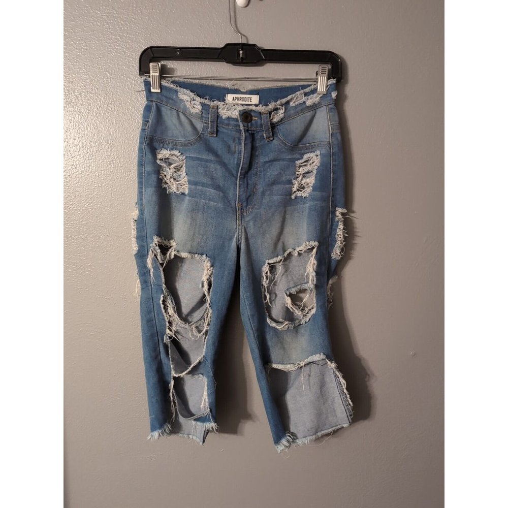 Aphrodite Blue Denim Capri Jeans Destroyed Junior Size 3